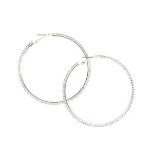 Thin Silver Glass Rhinestone Hoop Earrings